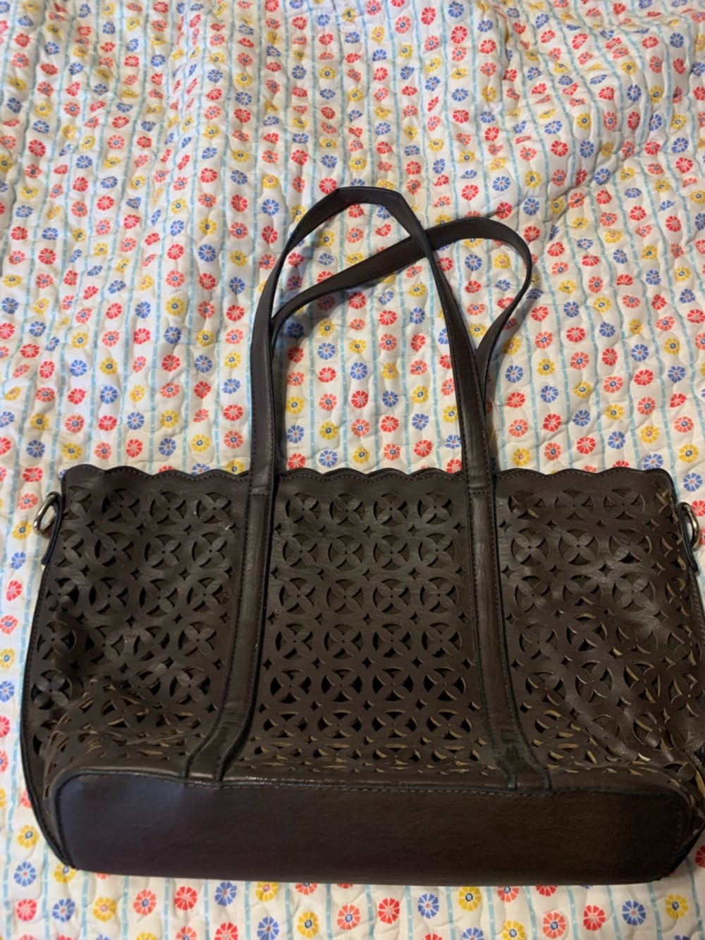 Dark Brown Laser-Cut Leather Tote Bag